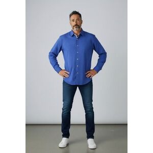 Robert Graham Mens Blue Striped Cotton Long Sleeve Button Down Shirt 2XL